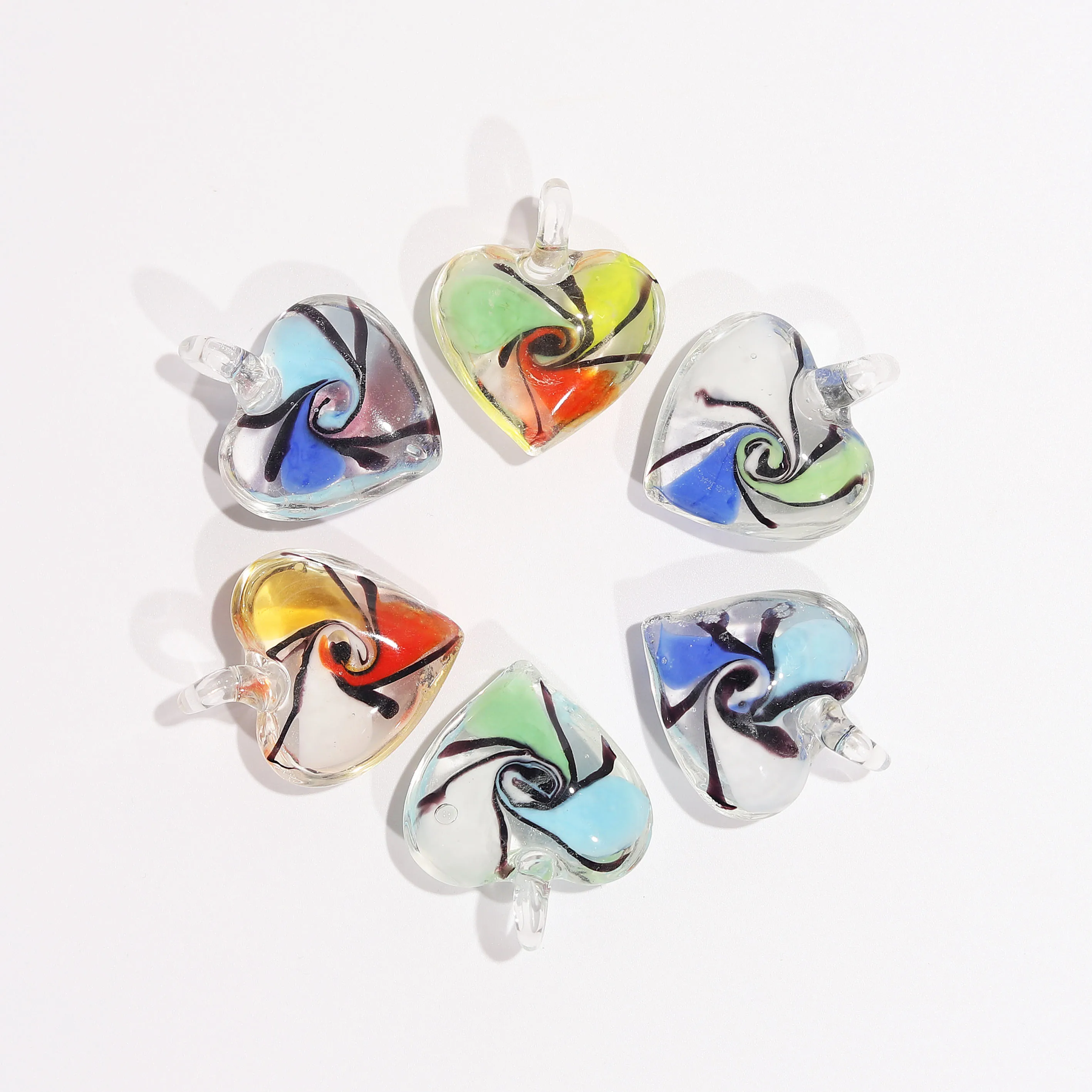 Spiral Flower Pendant Fit Necklace Wholesale 6pcs Handmade Murano Lampwork Glass Mix Color Jewelry Gifts Wow