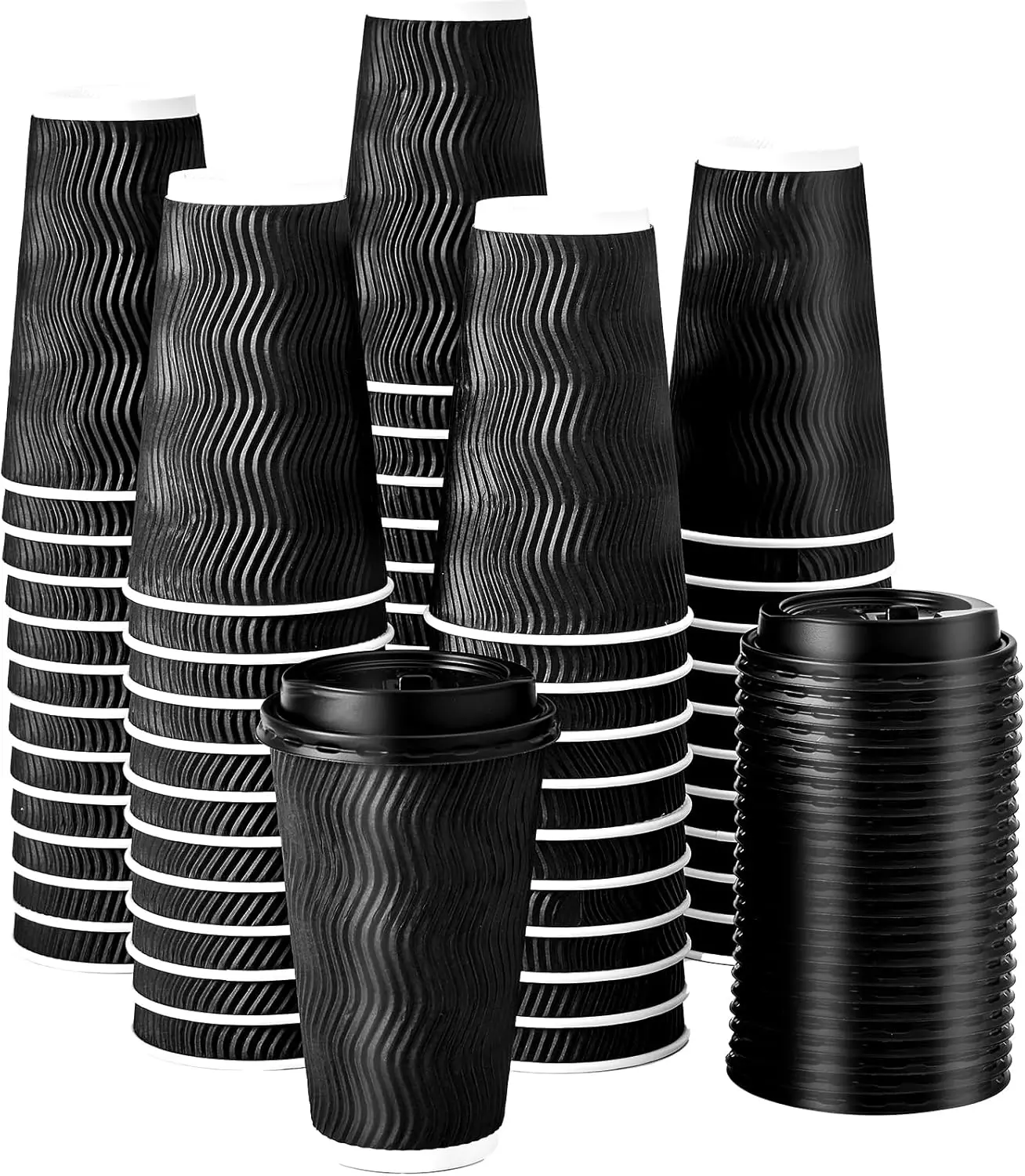

16 oz Coffee Cups with Lids, 60 Pack Insulated Corrugated Paper Cups, Disposable Coffee Cups for Water, Juice, Coffee (B