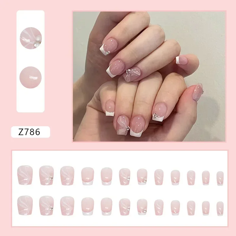 24 pz/scatola balletto corto con Diamondh unghie finte premere punte per unghie finte adesivo per colla Set per unghie Art