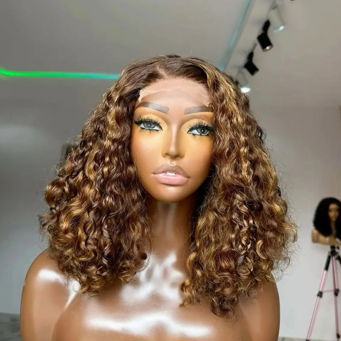 13x4 Highlight 4/27 Bob Wig Deep Wave 200%Density Remy Deep Culry Brazilian HD Lace Frontal Human Hair Bob Wig Preplucked 16Inch