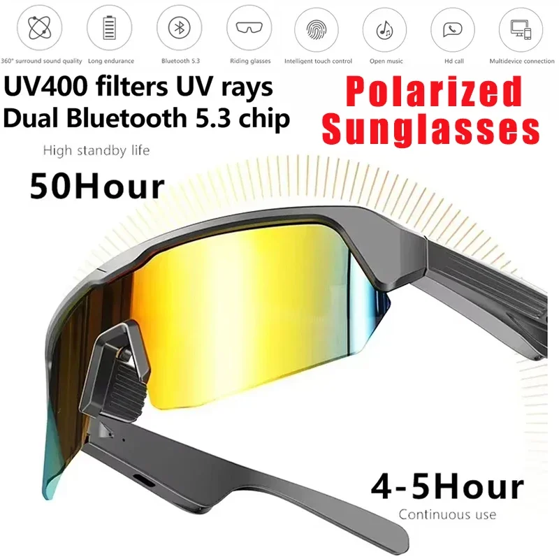 Smart Glasses Wireless Bluetooth 5.3 Sunglasses Built-in Microphone Speaker Touch&Voice Assistant Compatible Glass for Men Women