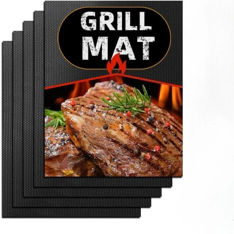 5 piezas de tapetes de teflón antiadherentes para parrilla, tapetes para barbacoa y hornear al aire libre - Reutilizables, fáciles de limpiar, accesorios para asar a la parrilla.