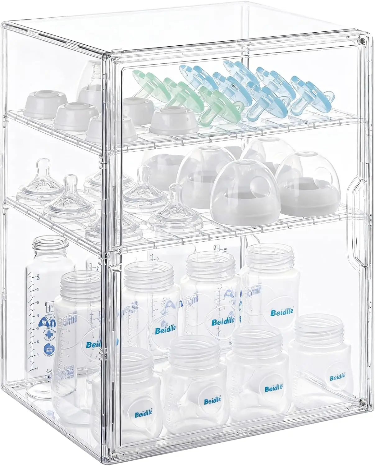 

3-Tier Clear Acrylic Baby Bottle Organizer for Countertop, Nipples, Pump Parts & Food Jars