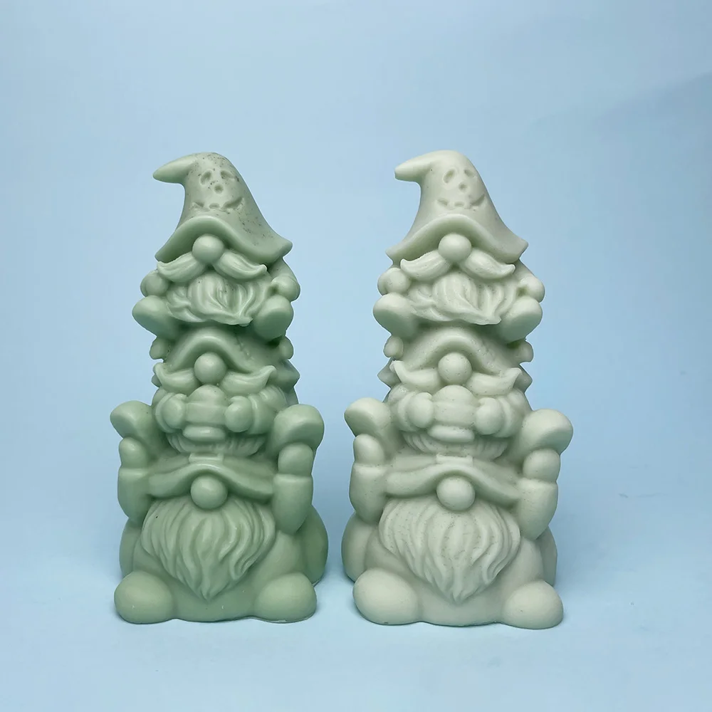 Halloween Santa Claus Silicone Mold Decoration Ornaments Three Stacked Dwarf Statues Desktop Garden Resin Crafts Mold