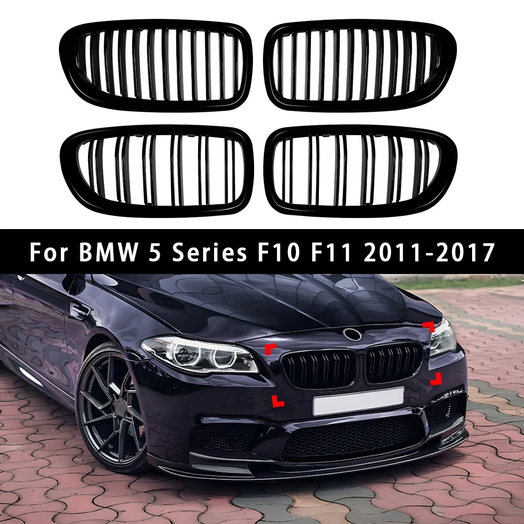 

﻿ Car Front Bumper Racing Grille For BMW 5 Series F10 F11 2011-2017 Double Slat Kidney Grill Glossy Black Grille Accessories