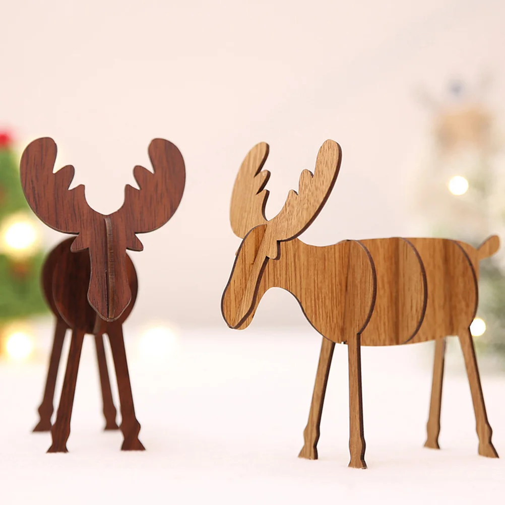 

6 Pcs Elk Ornaments Mini Animal Festival Desktop Decor Christmas DIY Assembly Toys Kids Decorations Puzzle for Home