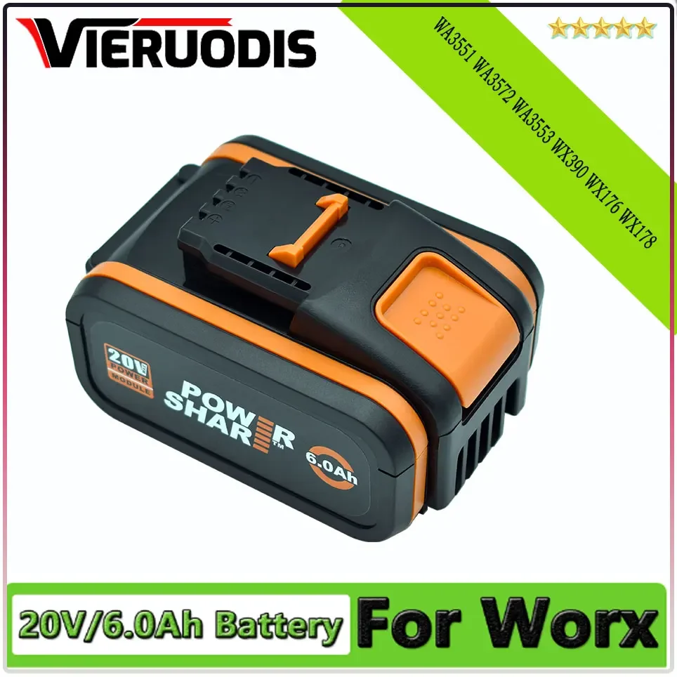 

For Worx WA3553 20V 6.0Ah Battery Cordless Power Tool Spare Batteriies WA3551 WA3572 WA3553 WX390 WX176 WX178 Batter