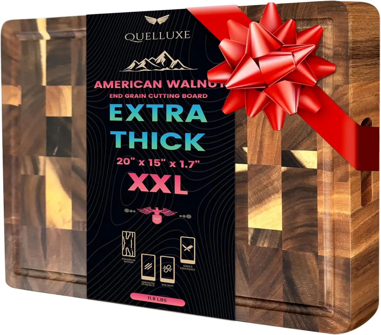 

(1.7" Extra Thick & Large) 20"x15" American Black Walnut Wood End Grain Cutting Board for Kitchen with Juice Groove, Hea