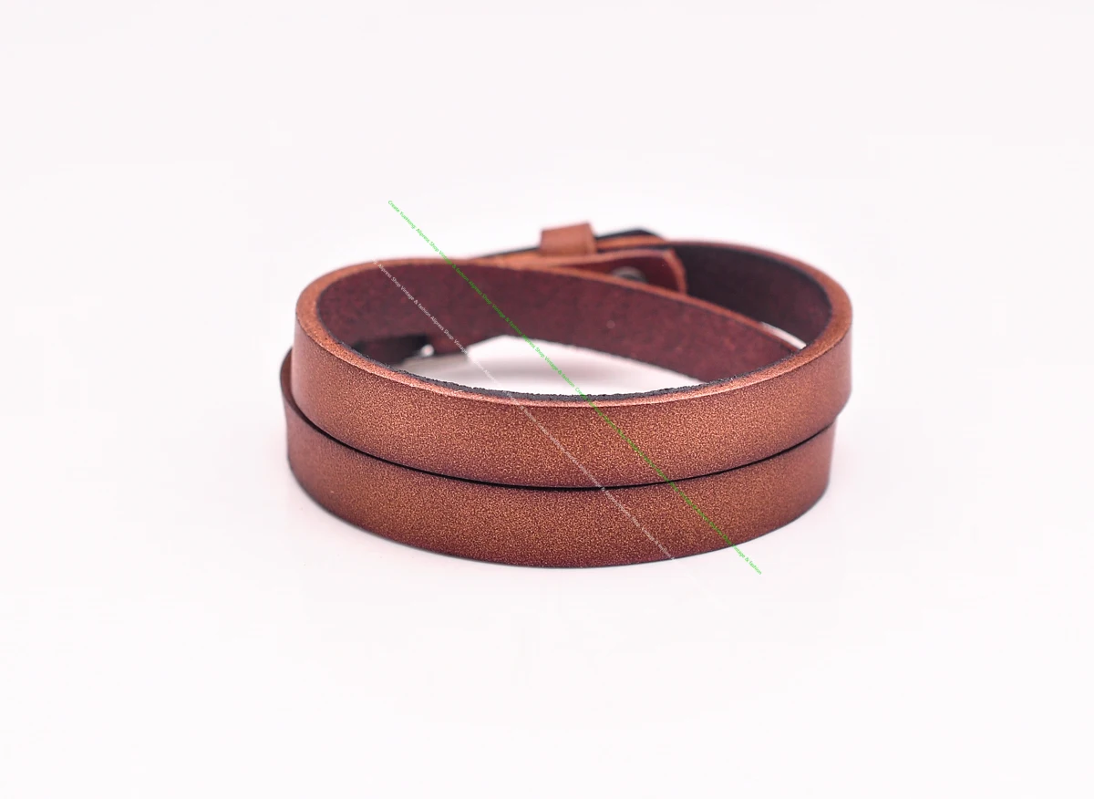 G563 Tan Brown Cowboy Classic Retro Handmade Double Wrap Cowhide Genuine Leather Bracelet Cuff Wristband Pin Buckle  Closure