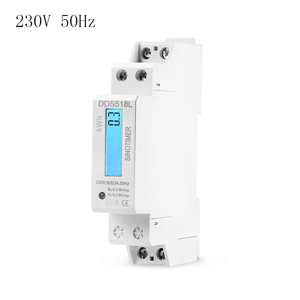 

Single Phase Backlights LCD Wattmeter Power Consumption Watt Energy Meter kWh 5-32A 230V 50Hz 110V 60Hz Electric Din Rail Mount