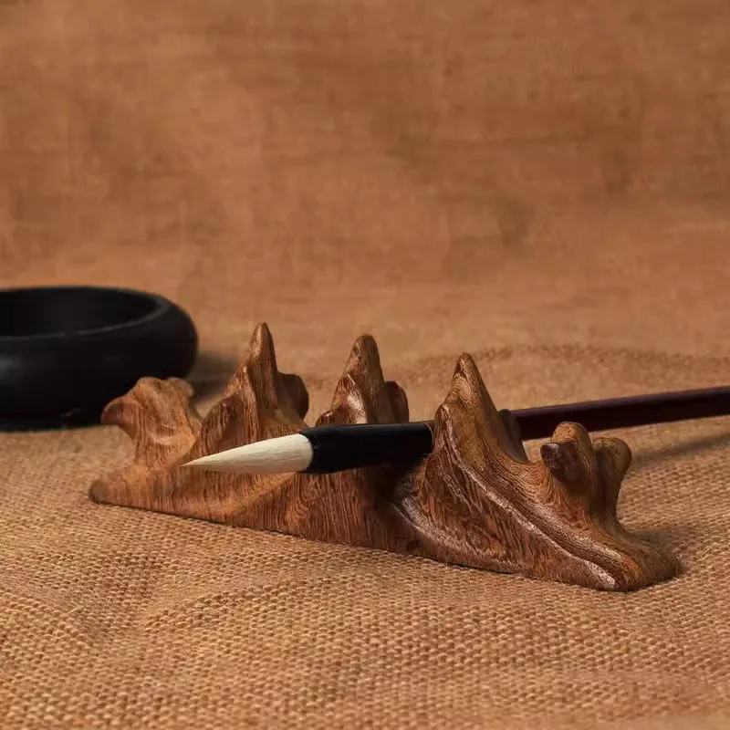 Randomly Shaped Mahogany Carving Mountain Shaped Brush Rack, Chicken Wing Wood, Writing Room, Four treasures