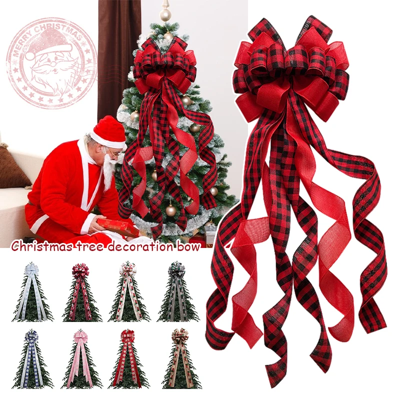 113cm Christmas Tree Decoration Bow Tie Ribbon Snowflake Bow Ribbon Knot DIY Creative Home Xmas Navidad New Year Party  Pendant