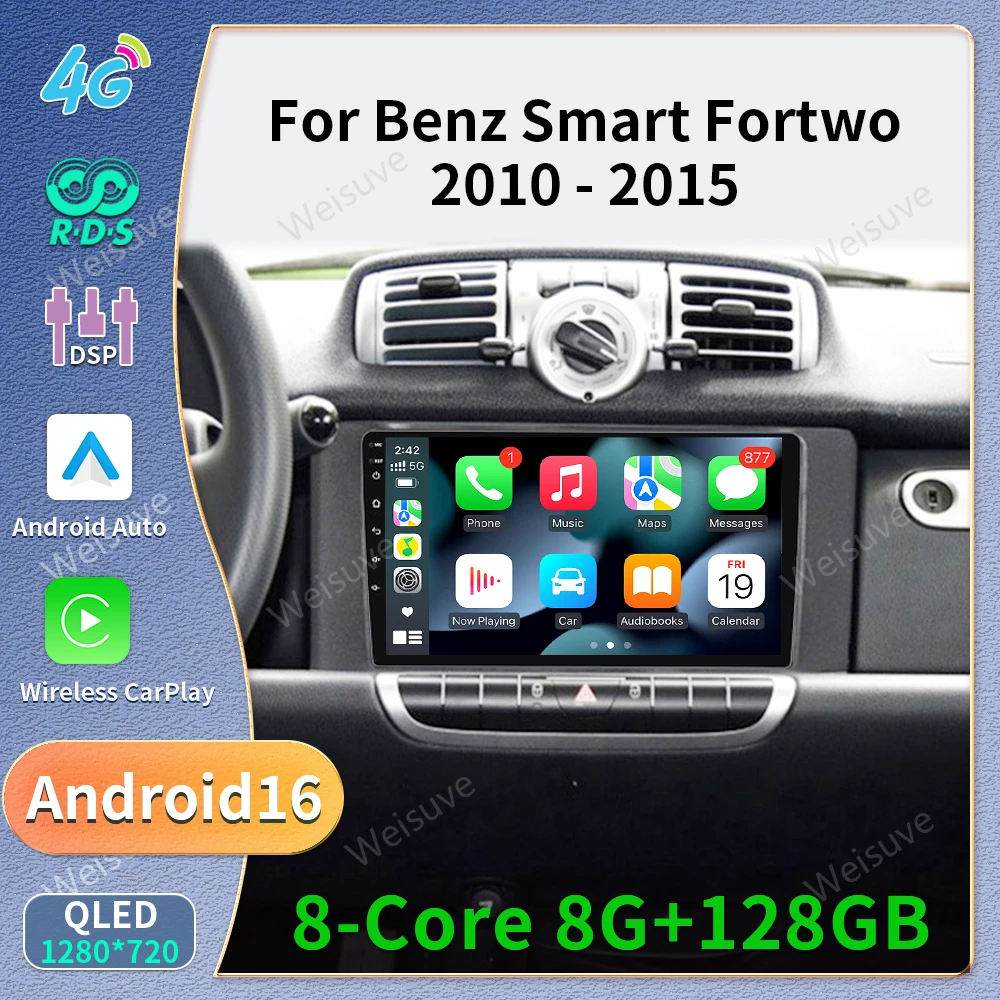 Wireless CarPlay Android Auto Radio for Mercedes Benz Smart Fortwo 451 2005 - 2015 Car Player GPS 2 din autoradio 5G DVD BT