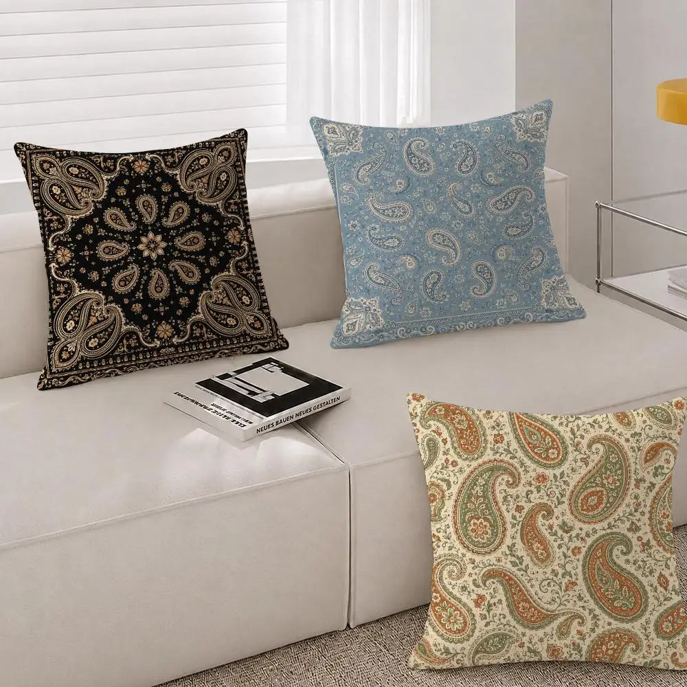 Pattern Paisley Bandana Cushion Cover Natural Linen Breathable Cushion Covers Sofa Bedroom Decor Pillowcase