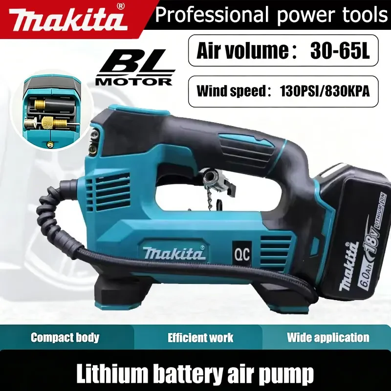 Makita 18V Mini-Luftkompressor 130PSI 830KPA mit LED-Licht 30-65L Auto-Elektropumpe Automatischer Reifenfüller