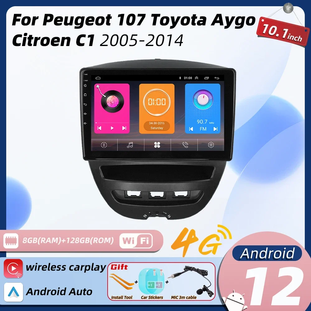 

Автомобильный мультимедийный плеер для Peugeot 107 Toyota Aygo Citroen C1 2005-2014, Android 2-диночное радио, стерео экран, навигация, GPS Carplay