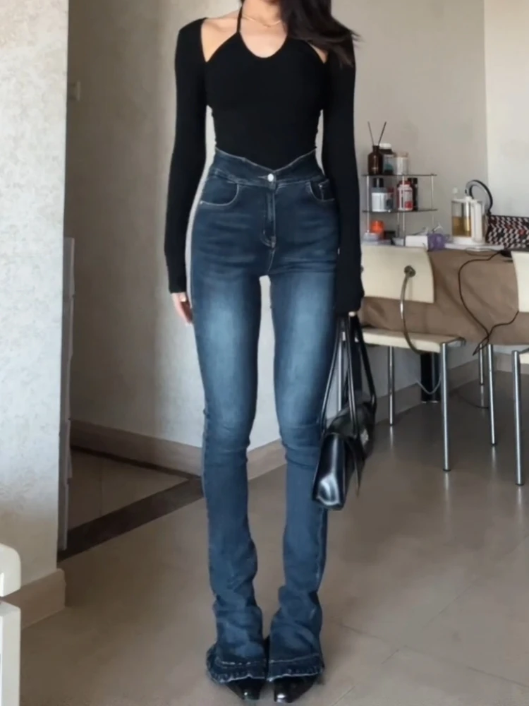 

High Waist Bell Bot Jeans Women's Spring Autumn New Sle American Retro Slimming Long Leg Lengthening Floor Length