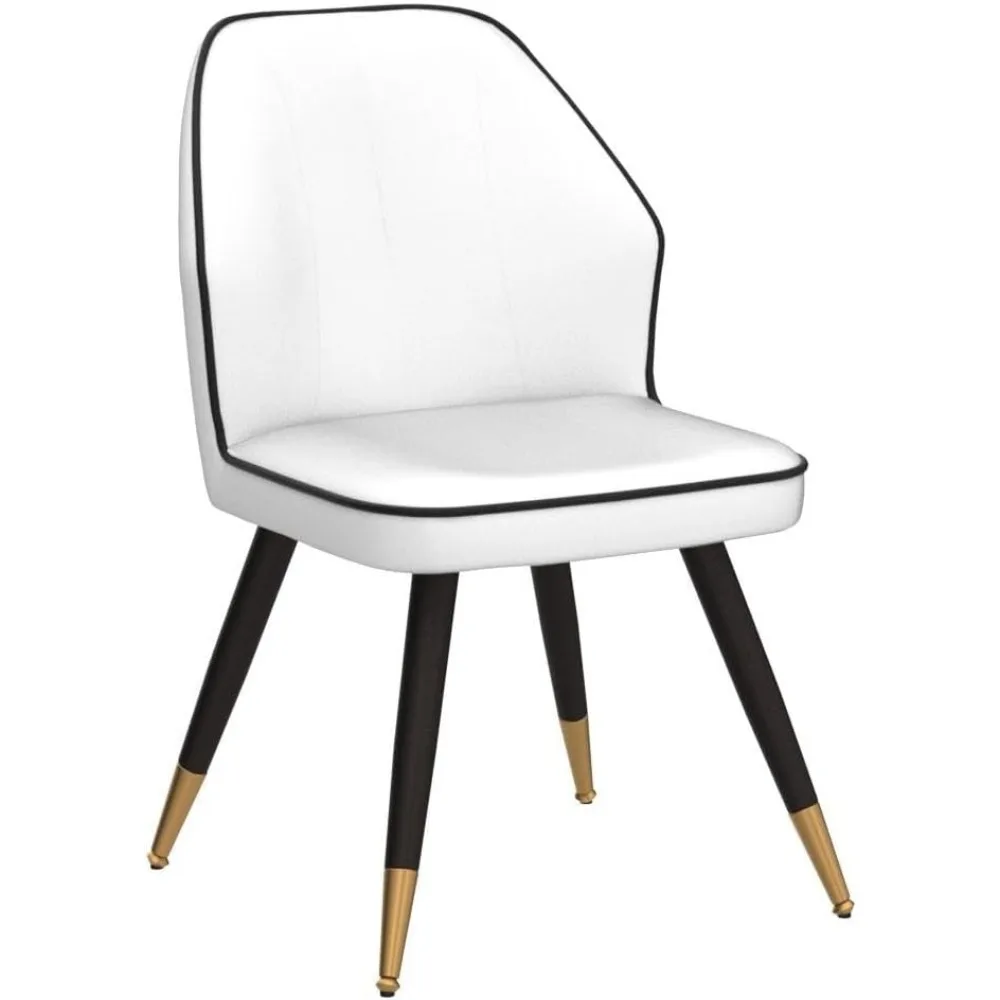 زوج من كراسي تناول الطعام المصنوعة من الجلد الصناعي الأبيض الحديث، وكراسي المطبخ المنجدة الأنيقة لغرفة الطعام، وكراسي جانبية بأرجل معدنية بدون ذراع #5
