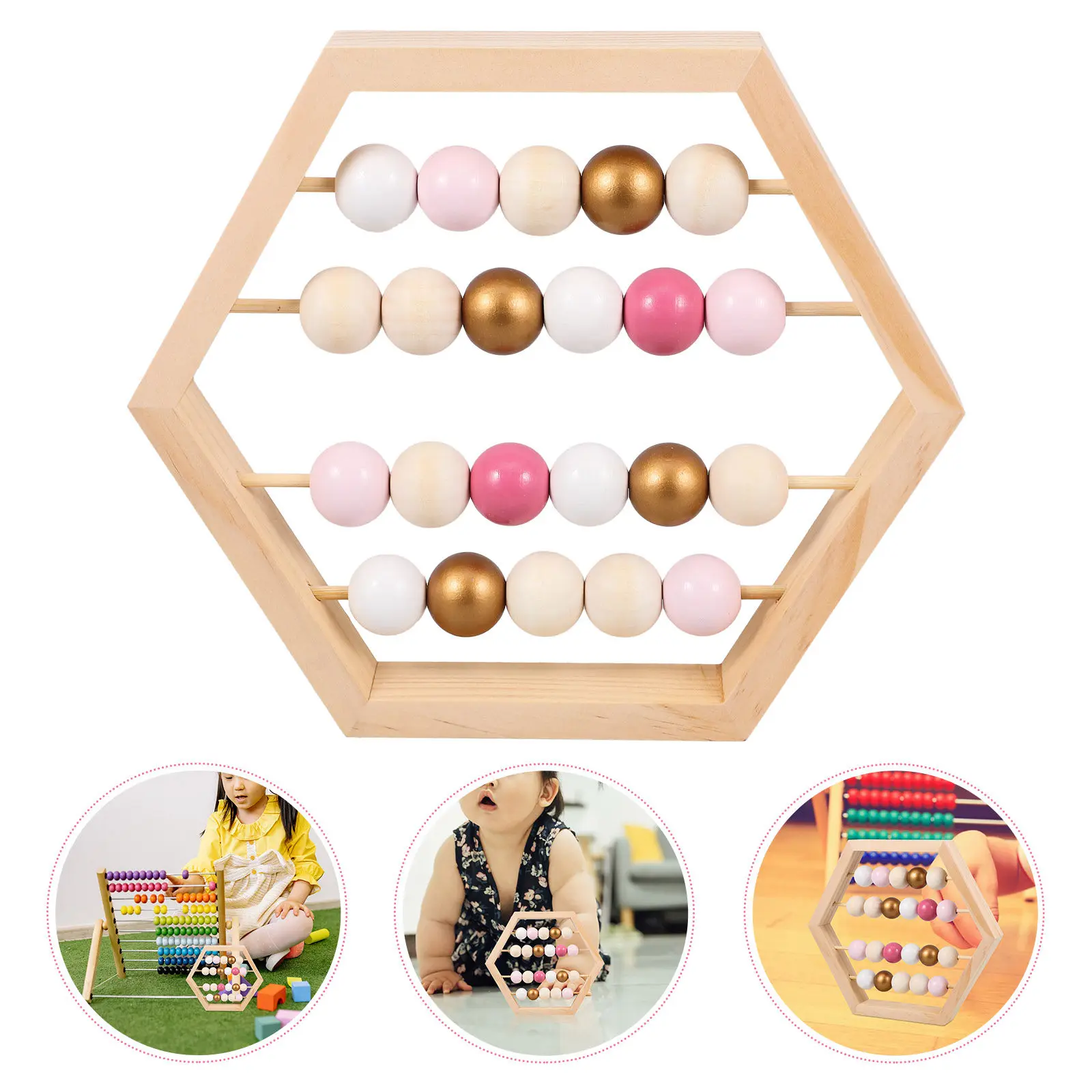 

1Pcs Nordic Style Hexagon Natural Wooden Abacus Baby Educational Development Learning Beads Kids Abacus Decor Ornament