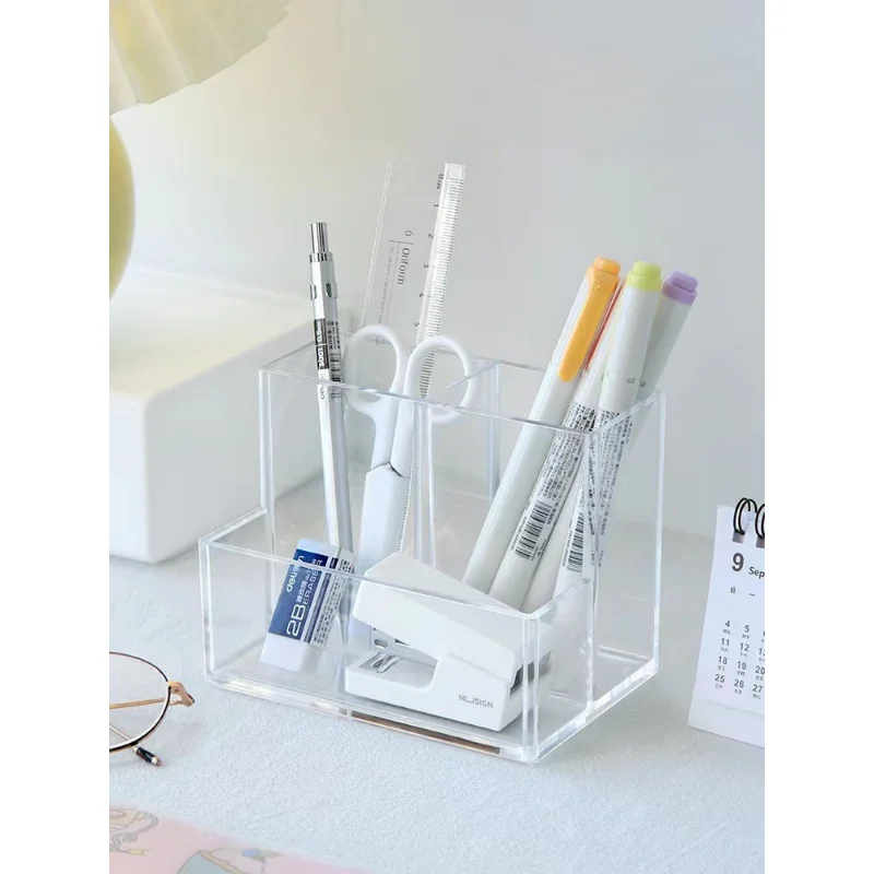 

Transparent Pen Holder Organizer Creative Office Learning Stationery Storage Box Multi-function Makeup Storage Home Decoration