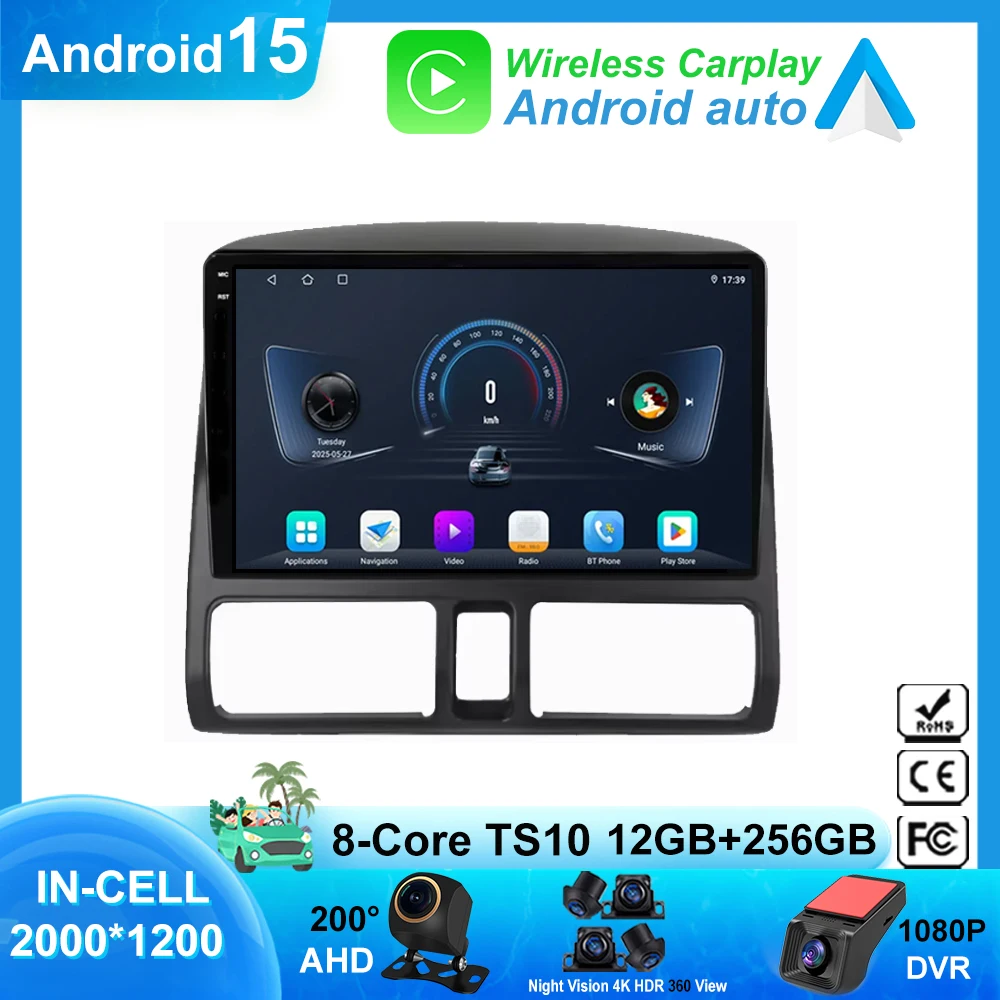 Car Android 15 For Honda CR-V CRV 2001 2002 2003 2004 2005 2006 Automotive Multimedia Video Player GPS Navigation Carplay Screeo