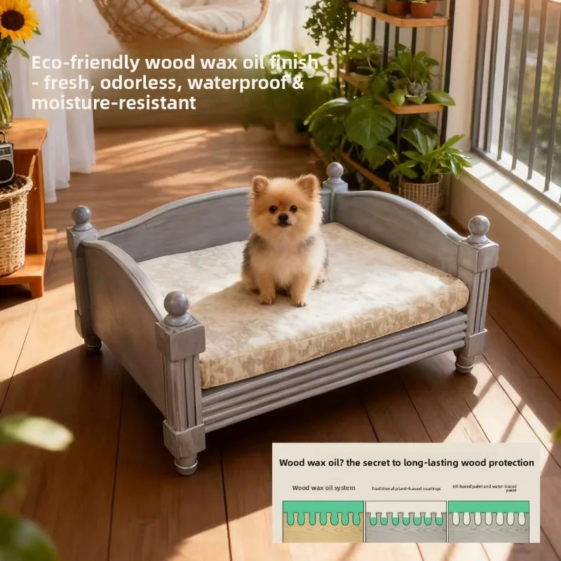 

American Style Solid Wood Pet Bed, Luxury Dog & Cat Bed for Small Medium Breeds | Premium Pet Furniture & Animal Care Equipment