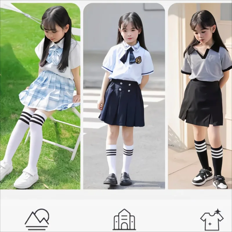 Cotton Socks for Elementary School Students Children's Simple Striped Knee High Stockings for Girls Boys School Uniform Socks