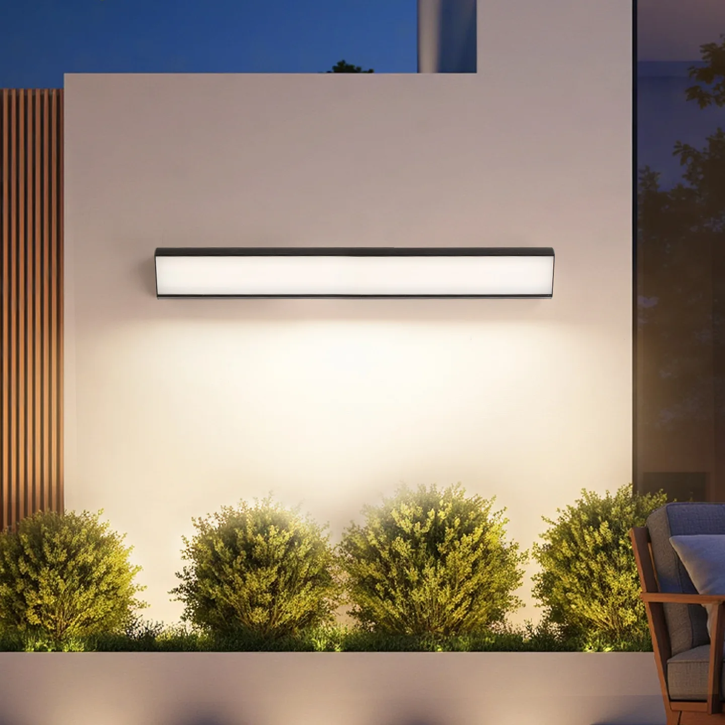 Solar Powered IP65 Waterproof Outdoor LED Long Strip Wall Lamp 36W Voice Control 2700-6500K Energy-Saving Aluminum CRI80 Garden