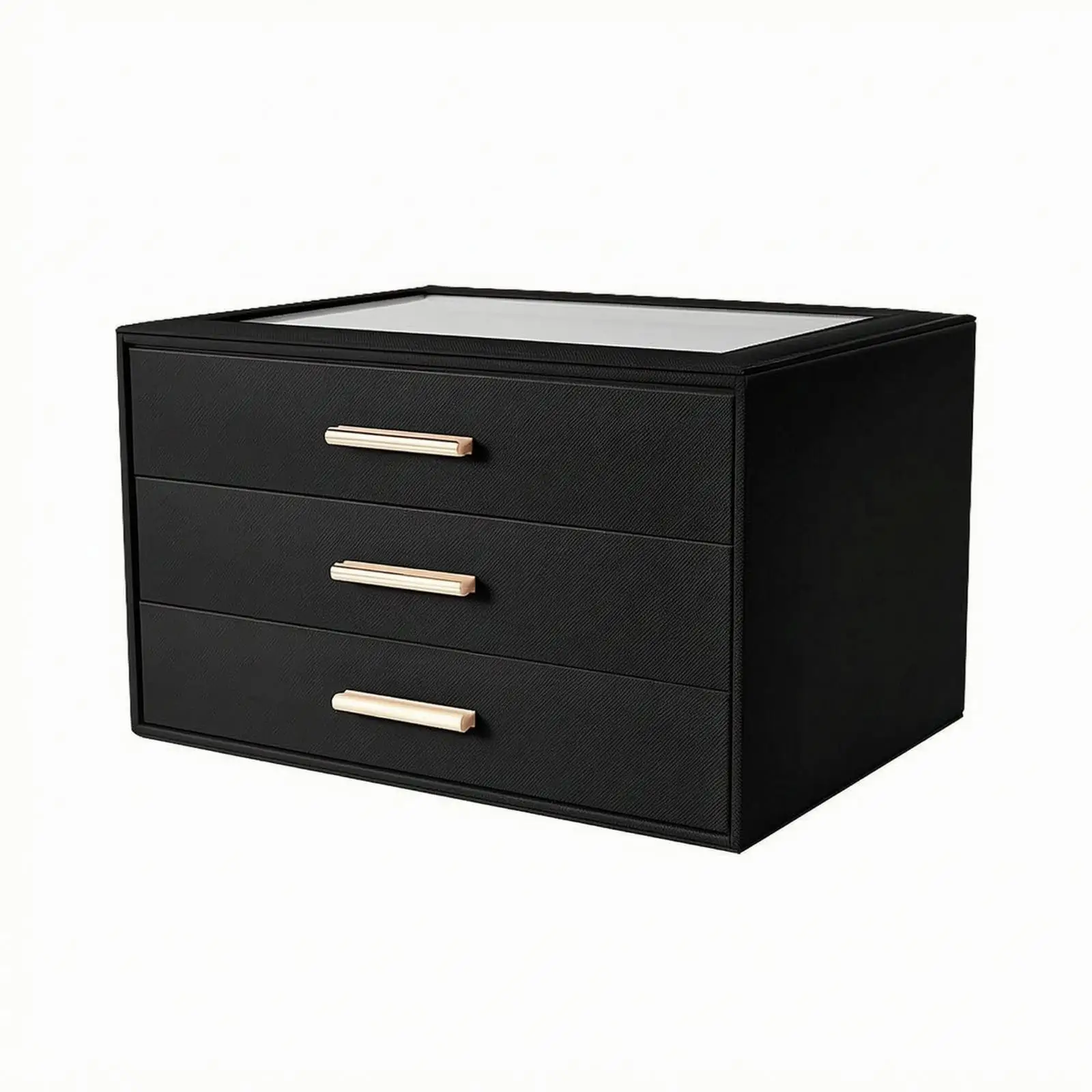 Jewelry Box Gold-Tone Handles Jewelry Box with Transparent Top Window Organized Interior Modern for Vanity, Dresser
