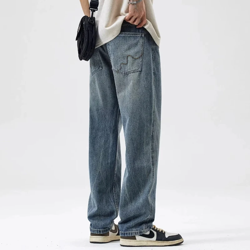 

Jeans Men's Summer New American Retro Washable Loose Straight Pants Men's Versatile Wide-leg Pants Japanese 2000s Y2k Clothes