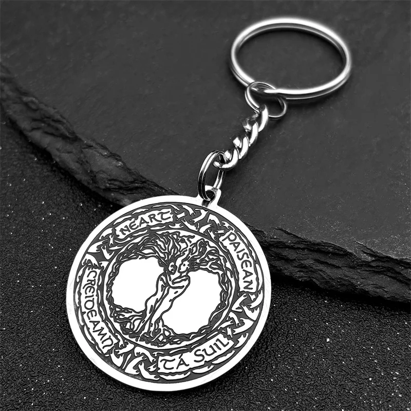 

Ireland Celtic Knot Tree Pendant Keychain For Women Men Stainless Steel Silver Color Mysterious Keyring Jewelry Gifts