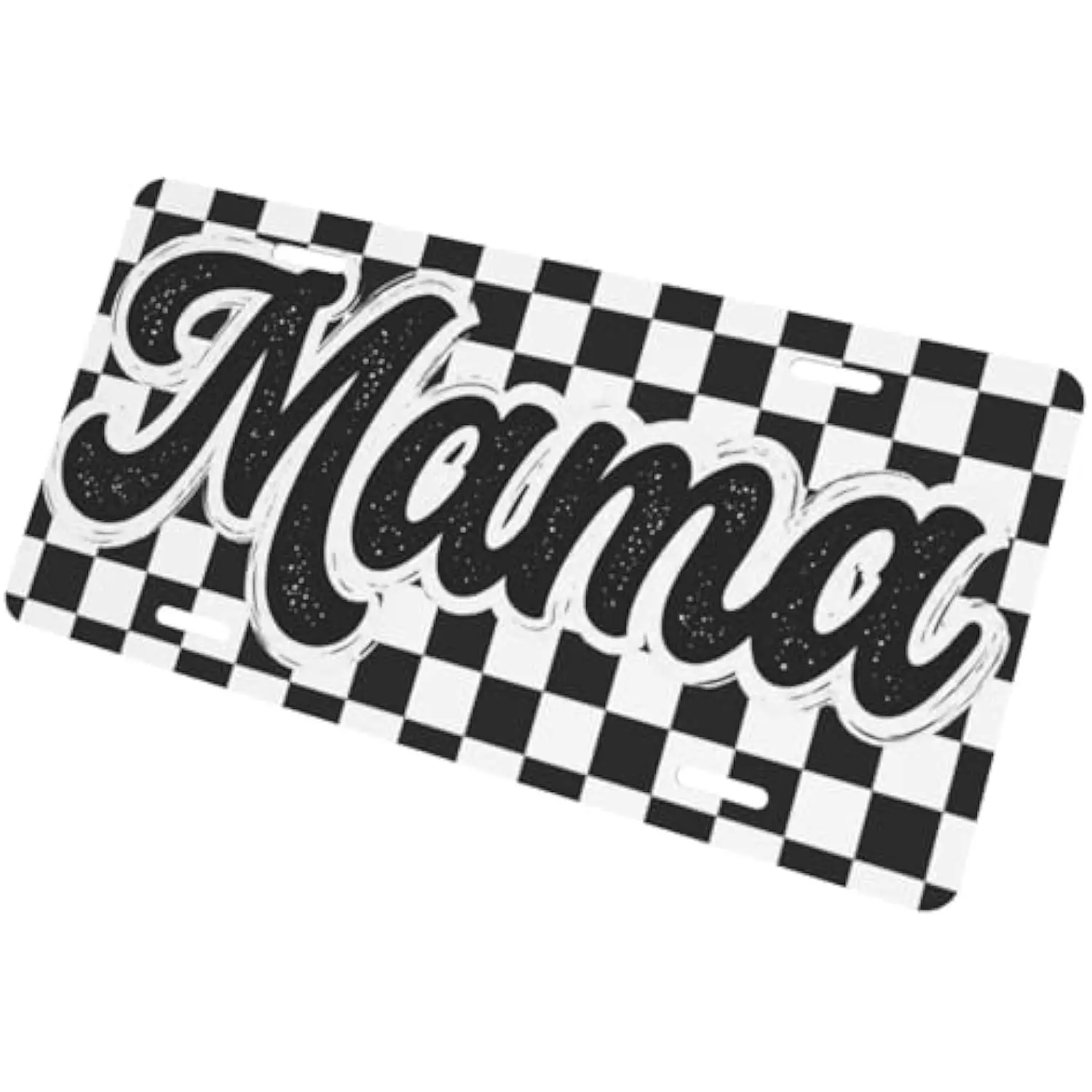 Mama Script Checkered License Plate Aluminum Retro Vintage Vanity Car Tag for Women