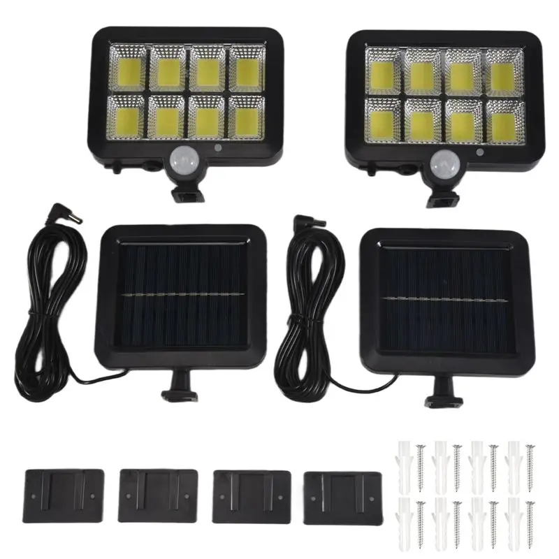 ABGE-2Pc 2000 Lumen 160 Leds Solar Wall Lights IP65 Waterproof Wired Motion Sensor Security Flood Light 360 Degree Adjustable