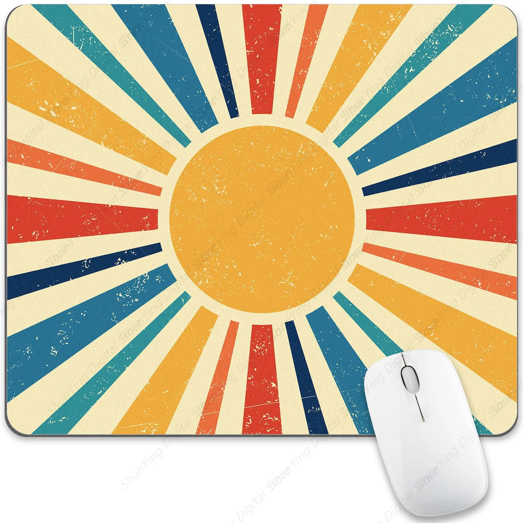 

Square Blue Bohemian Sunshine Computer Mouse Pad Retro Sunshine Abstract Mouse Pad Anti Slip Rubber Base 25*30cm