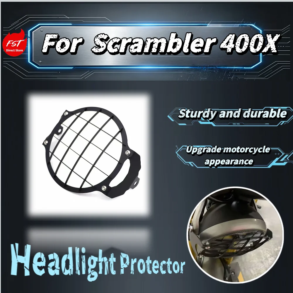 

For Scrambler 400X Motorcycle Front Headlight Guard Retro Headlamp Mesh Cover Protector Grill Accessories