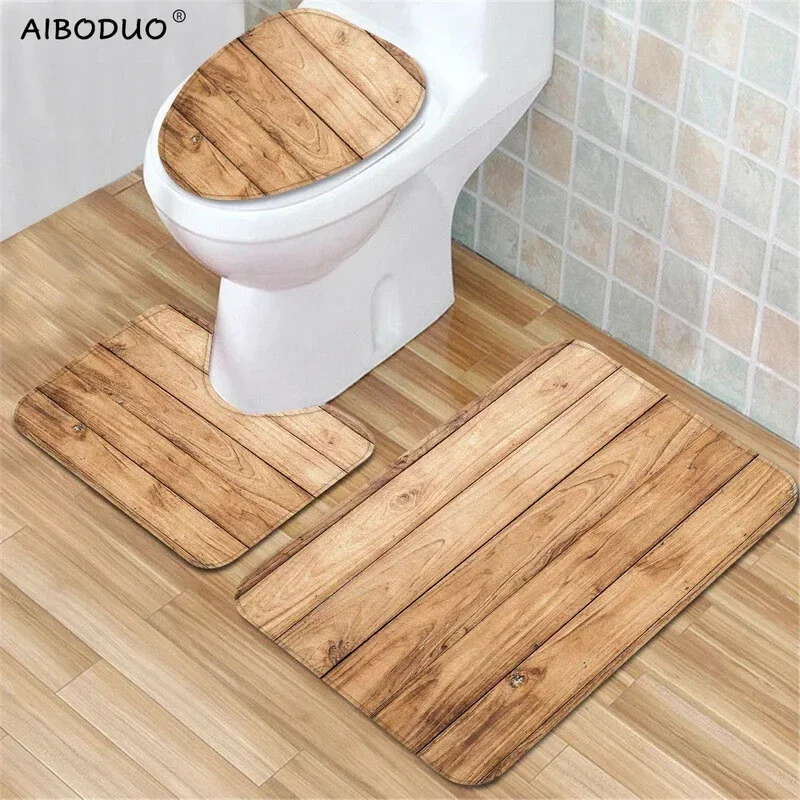 Floor Rug Wood Texture Board Bathroom Accessories Toilet Decorate Carpet in The Bedroom Bath Mat Set Nonslip Kitchen Pad 40x60cm