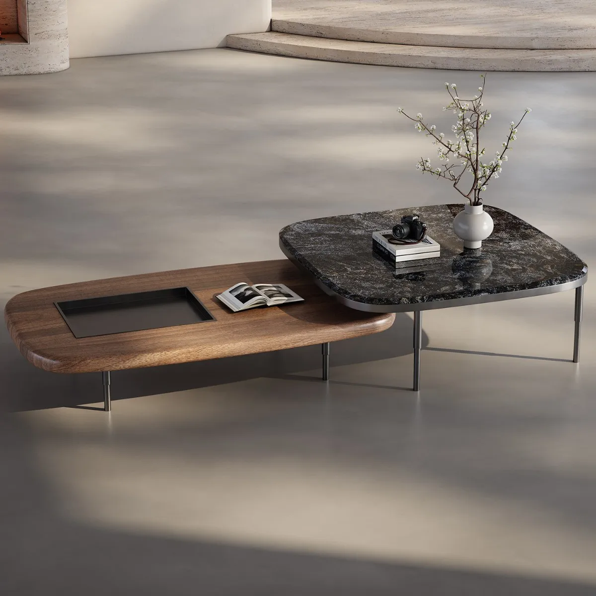 Platinum diamond luxury stone coffee table high-end sense light luxury modern large apartment Italian minimalist large flat-floo