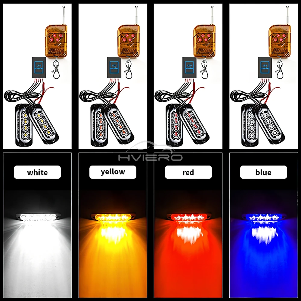 1X4 في 1 اللاسلكية الطوارئ ستروب تيار مستمر 12-24 فولت سيارة ضوء مصباح الشرطة أزرق أحمر أبيض يوم إشارة تحذير وامض منارة المسار Led