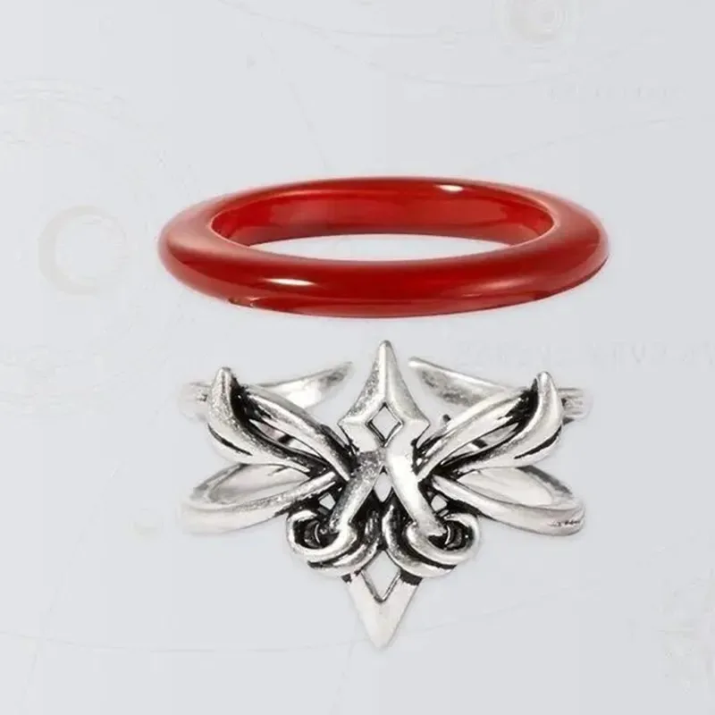 Game Honkai: Star Rail Rings Cosplay Blade Ring Red Silvery Set Jewelry Alloy Agate Prop Accessories Adjustable Unisex Xmas