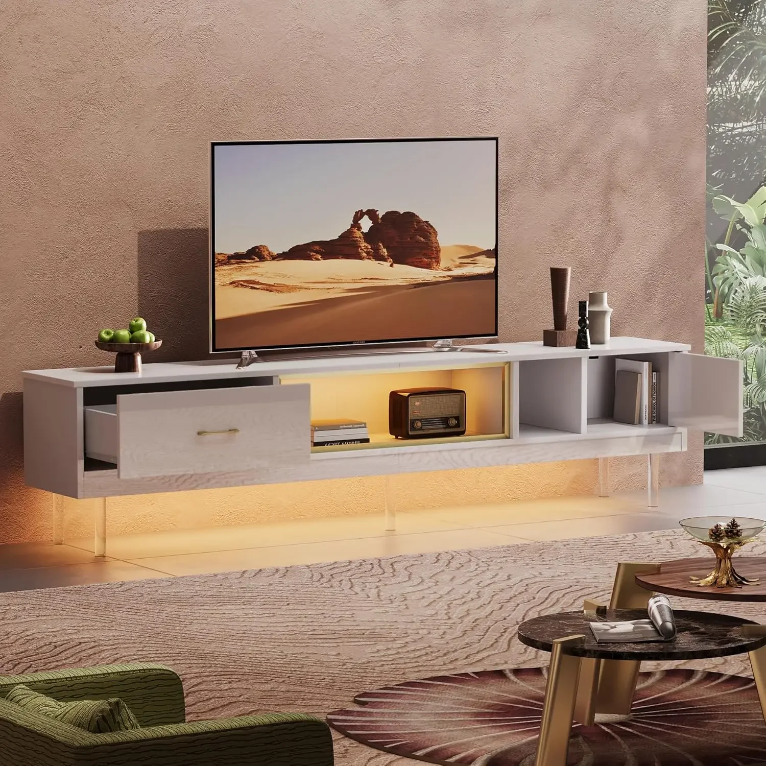 Bestier Modern TV Stand for 85 inch TV, 80 inch Long LED Entertainment Center with Storage Drawer & Cabinets for Living Room