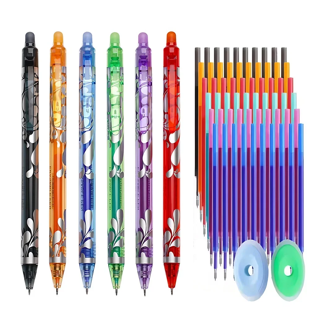 25pcs Erasable Gel Pen Set 0.5mm Retractable Smooth Writing Multicolor Ink with Refills Erasers for School Office Stationery