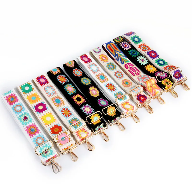 New Versatile Women's Bag Strap Bohemian Embroidered Webbing Crossbody Strap Adjustable Length Single Shoulder Strap Accessories