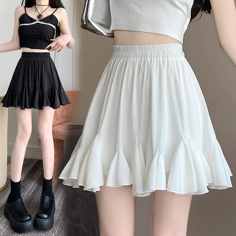 Irregular ruffle edge skirt for women, versatile for summer 2024, anti glare high waisted fluffy skirt, A-line short skirt