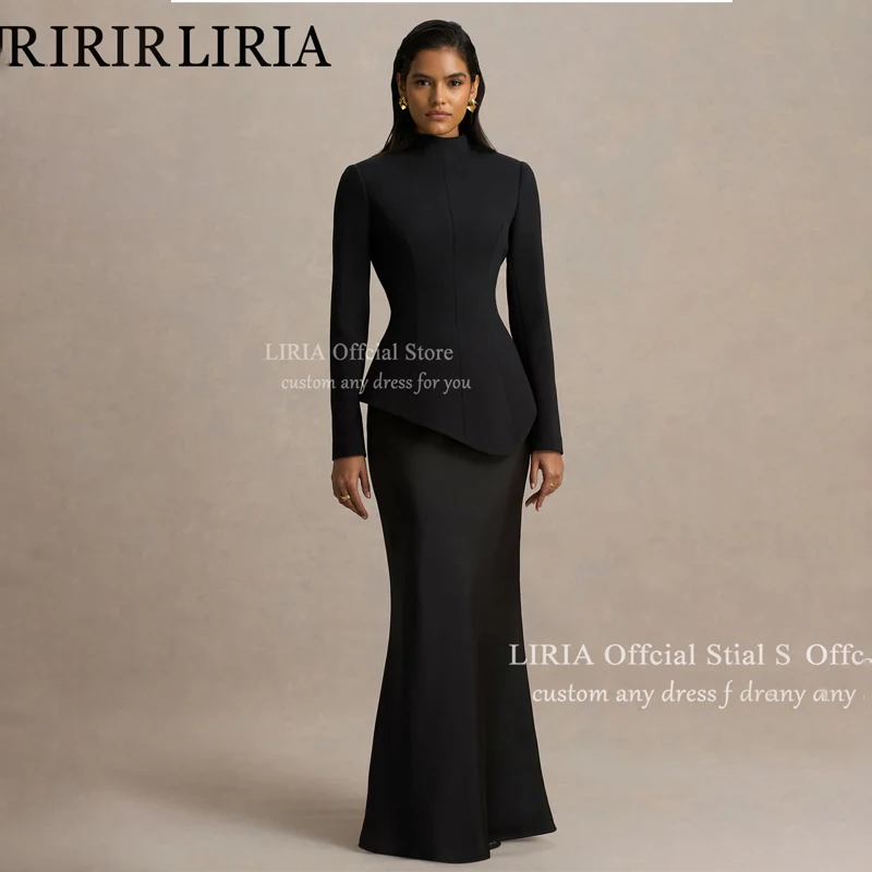Vestido Largo Formal Negro Personalizado LIRIA para Mujer, Cuello Alto, Corte Entallado, para Boda, Fiesta de Noche, Hecho a Medida