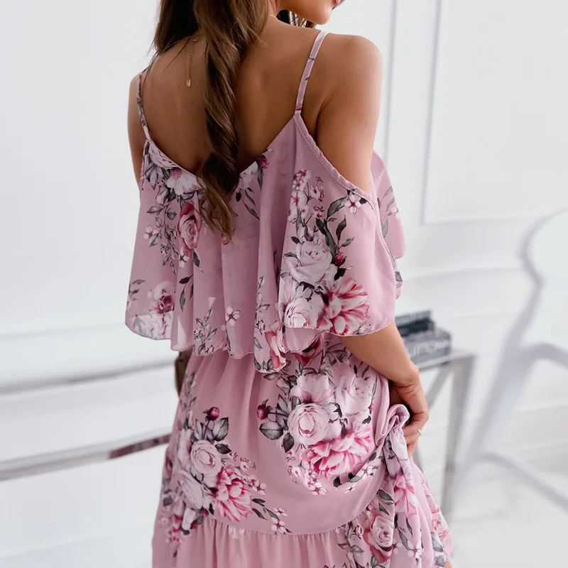 Woman Dress 2022 Summer Floral Printed Sexy Spaghetti Strap Off Shoulder Dress Casual Ladies Holiday Beach Boho Dresses Vestidos