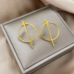 Stainless Steel Earrings Metallic Large Circle Geometric Personality Fashion Exaggerated Dangle Earrings For Women Jewelry Gifts