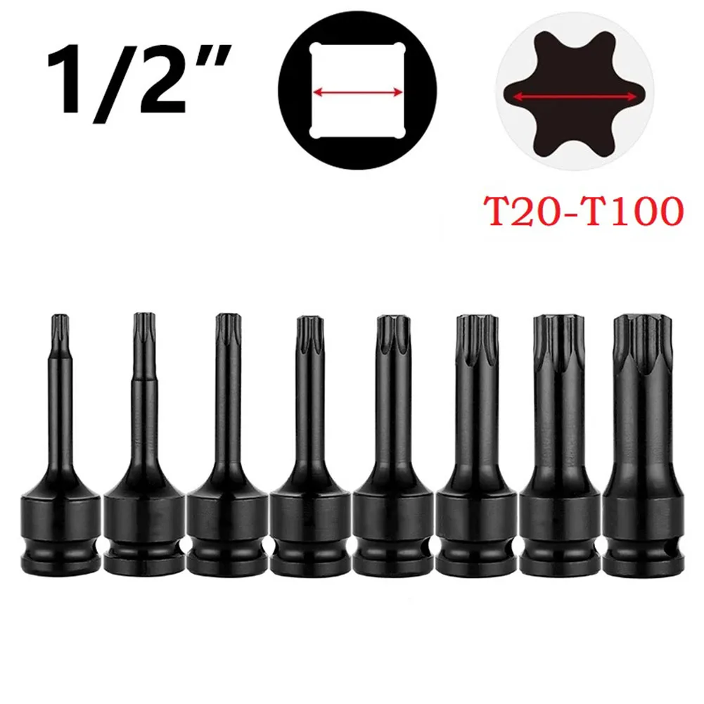 Torx Screwdriver Bits 1/2inch Impact Drive Socket Adapter T20 T25 T27 T30 T35 T40 T45 T50 T55 T60 T70 T80 T100 Hand Tool Accesso