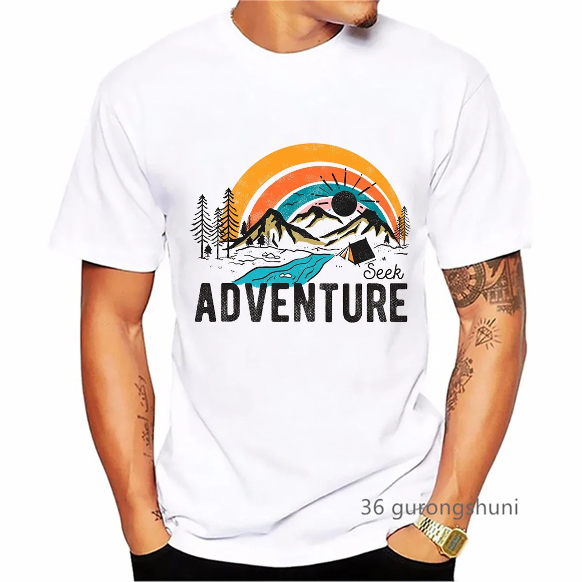 

Fashion New Retro Summer Sunrise Seek Adventure Graphic Printed T Shirt Men'S Clothing Summer Short Sleeve T-Shirt Homme Tops