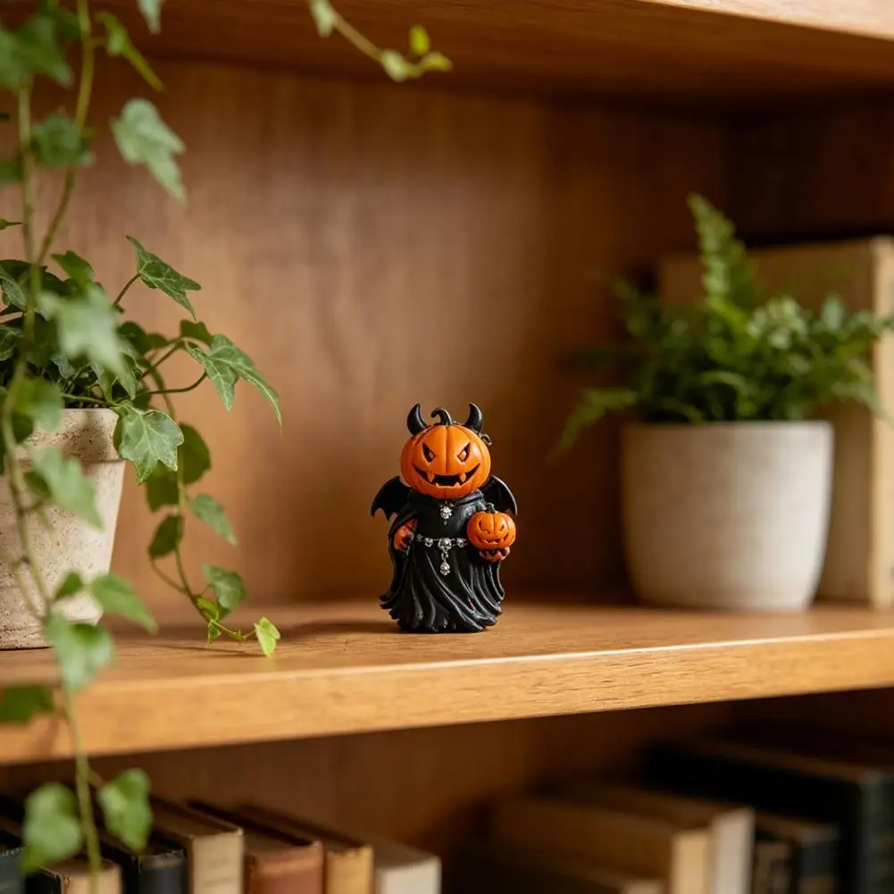 Devil Pumpkin Decoration Halloween Pumpkin Figurine Resin Decor Small Tiered Tray Centerpiece Indoor Tabletop Mantel Shelf Party