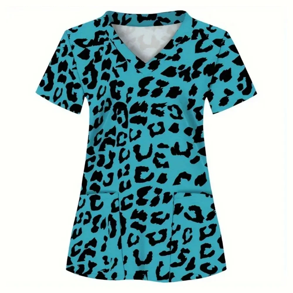 

Women's Surgical Scrubs Casual Printed Nurse Uniform Surgical V Neck Scrubs Short Sleeve Tee Tops Surgical Uniforms Woman Clothe